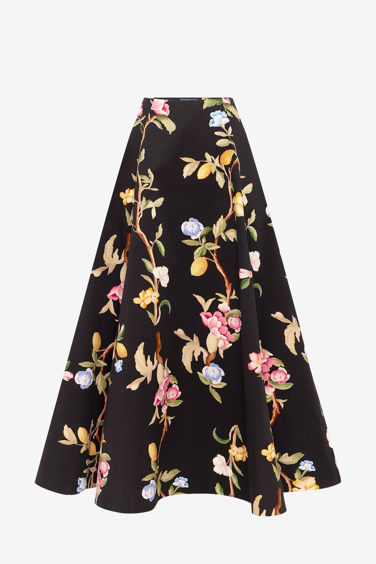 Elina Maxi Skirt - Lemon Vine Print in Ebony