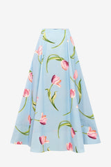 Elina Maxi Skirt - Tulip Print in Blue