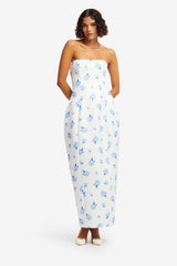 Jessica Cocoon Bustier Maxi Dress - Ditsy Floral Print in Snow