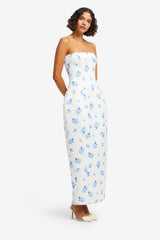 Jessica Cocoon Bustier Maxi Dress - Ditsy Floral Print in Snow