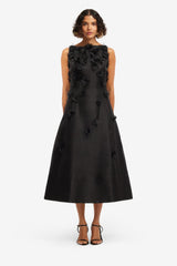 Cleo Petal Sleeveless Midi Dress - Ebony