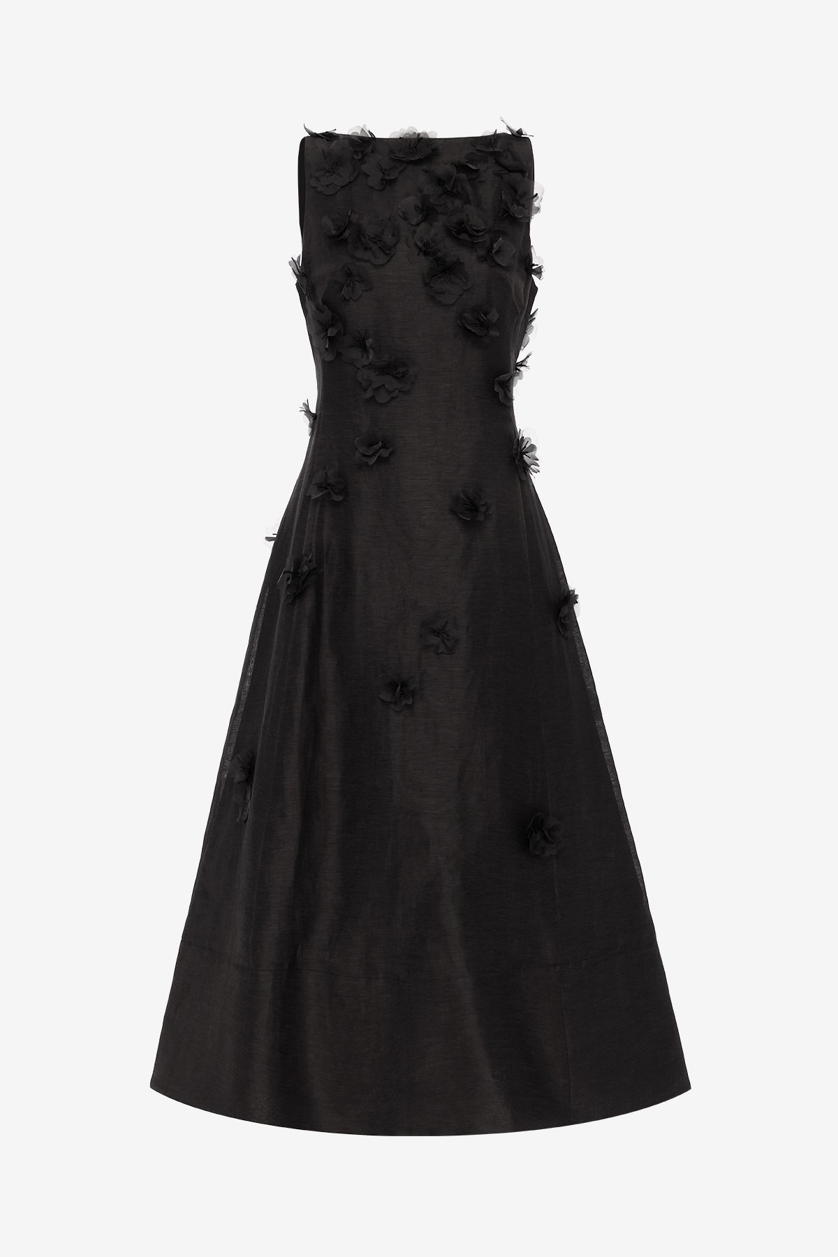 Cleo Petal Sleeveless Midi Dress - Ebony