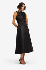 Cleo Petal Sleeveless Midi Dress - Ebony