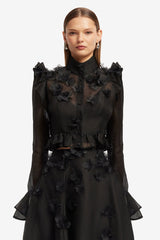 Maeve Petal Butterfly Long Sleeve Top - Ebony