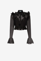 Maeve Petal Butterfly Long Sleeve Top - Ebony