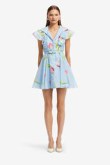 Isla Mini Dress - Tulip Print in Blue