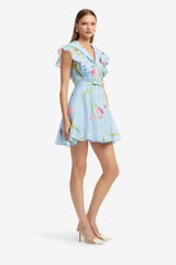 Isla Mini Dress - Tulip Print in Blue