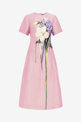 Caroline Short Sleeve Midi Dress - Bouquet Print in Pastel Pink