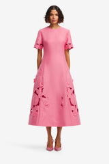 Caroline Appliqué Short Sleeve Midi Dress - Fuchsia