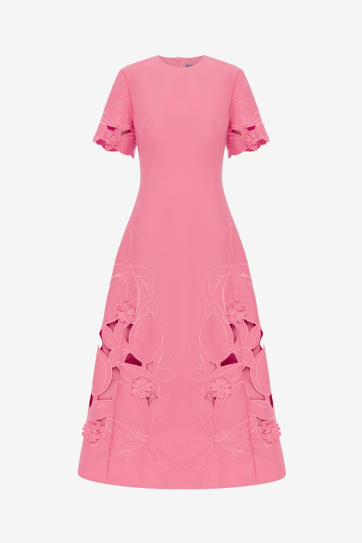 Caroline Appliqué Short Sleeve Midi Dress - Fuchsia
