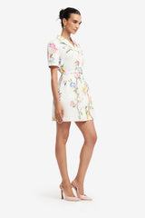 Brigitte Mini Dress - Lemon Vine Print in Snow