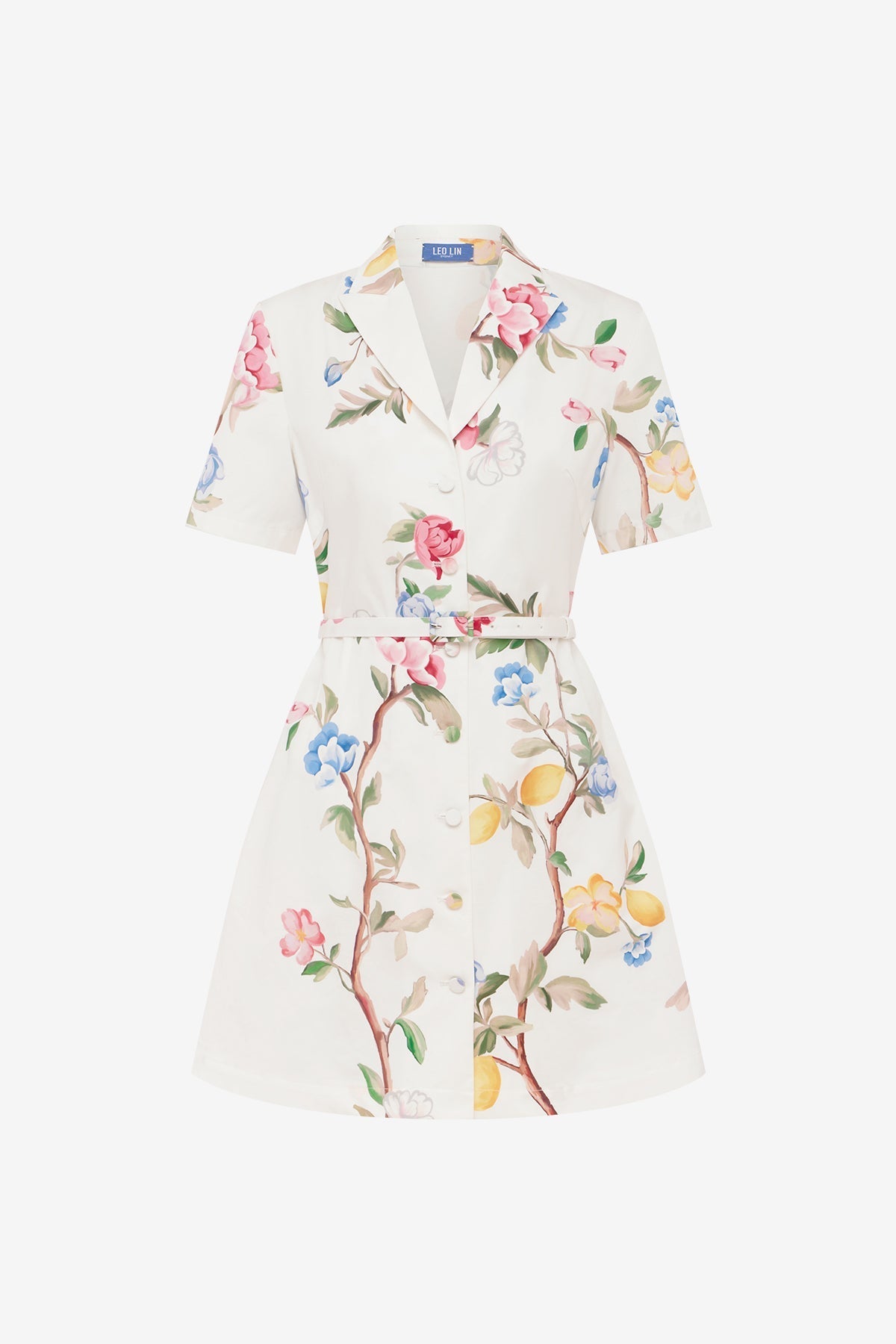 Brigitte Mini Dress - Lemon Vine Print in Snow