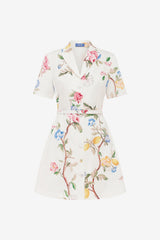 Brigitte Mini Dress - Lemon Vine Print in Snow