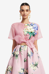 Riley Embroidered Sleeve Top - Bouquet Print in Pastel Pink