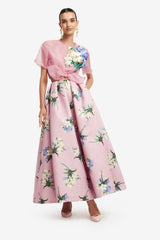 Riley Embroidered Sleeve Top - Bouquet Print in Pastel Pink