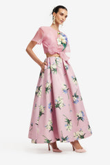 Riley Embroidered Sleeve Top - Bouquet Print in Pastel Pink