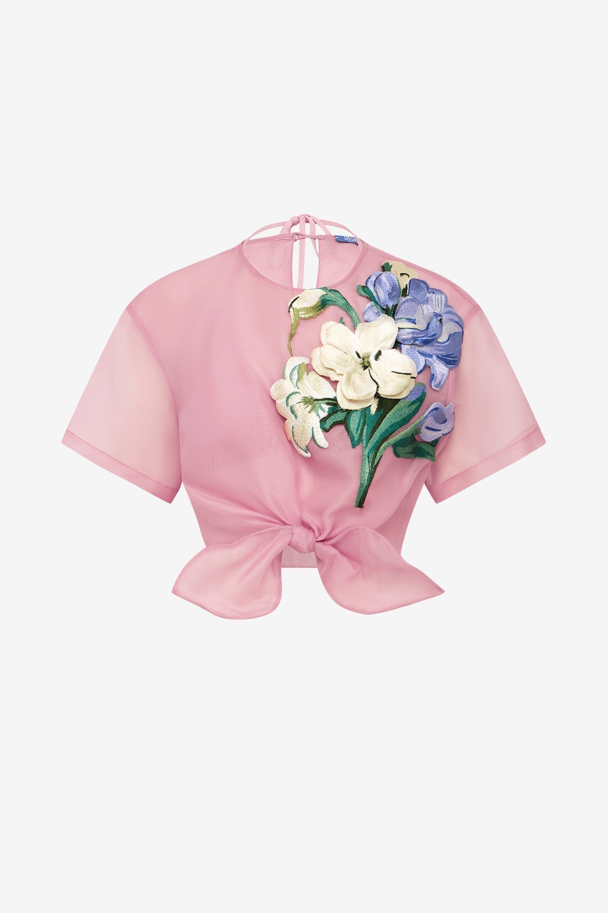 Riley Embroidered Sleeve Top - Bouquet Print in Pastel Pink