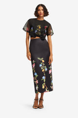 Riley Sleeve Top - Lemon Vine Print in Ebony