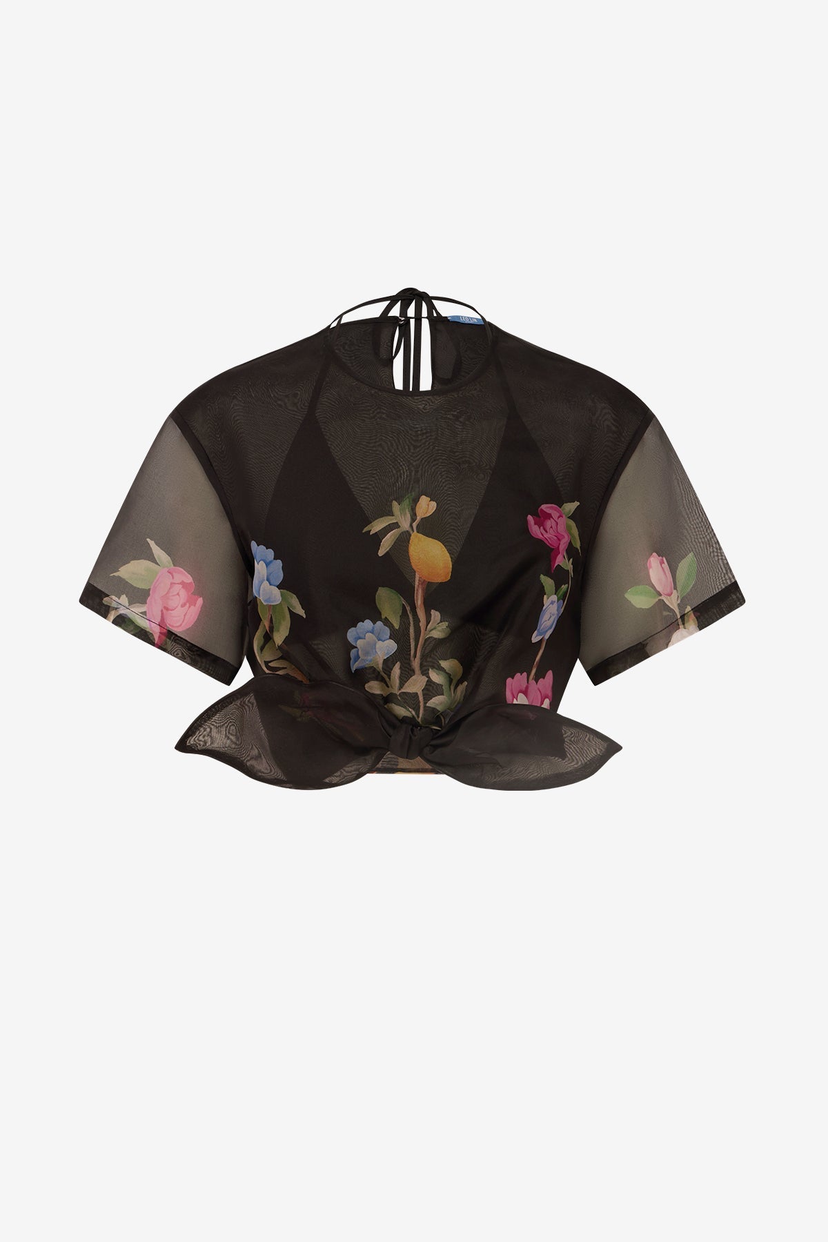 Riley Sleeve Top - Lemon Vine Print in Ebony