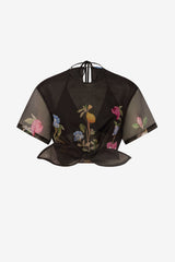 Riley Sleeve Top - Lemon Vine Print in Ebony