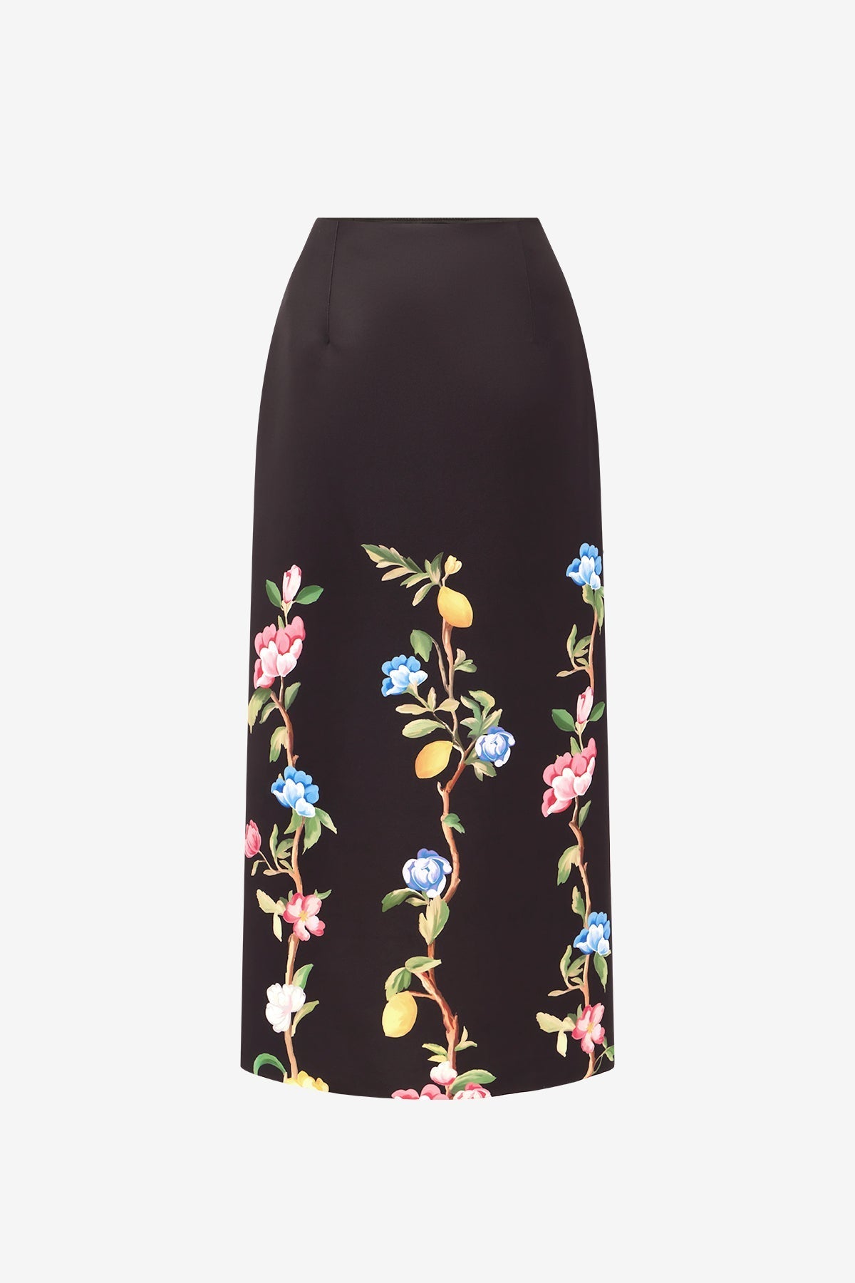 Quinn Midi Skirt - Lemon Vine Print in Ebony