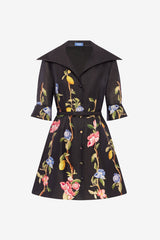 Genevieve Sleeve Mini Dress - Lemon Vine Print in Ebony