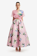 Victoria Puff Maxi Skirt - Bouquet Print in Pastel Pink
