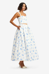 Victoria Puff Maxi Skirt - Ditsy Floral Print in Snow