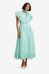 Elsie Appliqué Flutter Sleeve Maxi Dress - Pale Turquoise