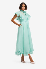 Elsie Appliqué Flutter Sleeve Maxi Dress - Pale Turquoise