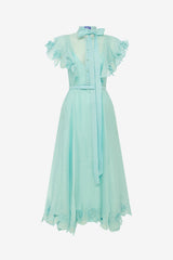 Elsie Appliqué Flutter Sleeve Maxi Dress - Pale Turquoise