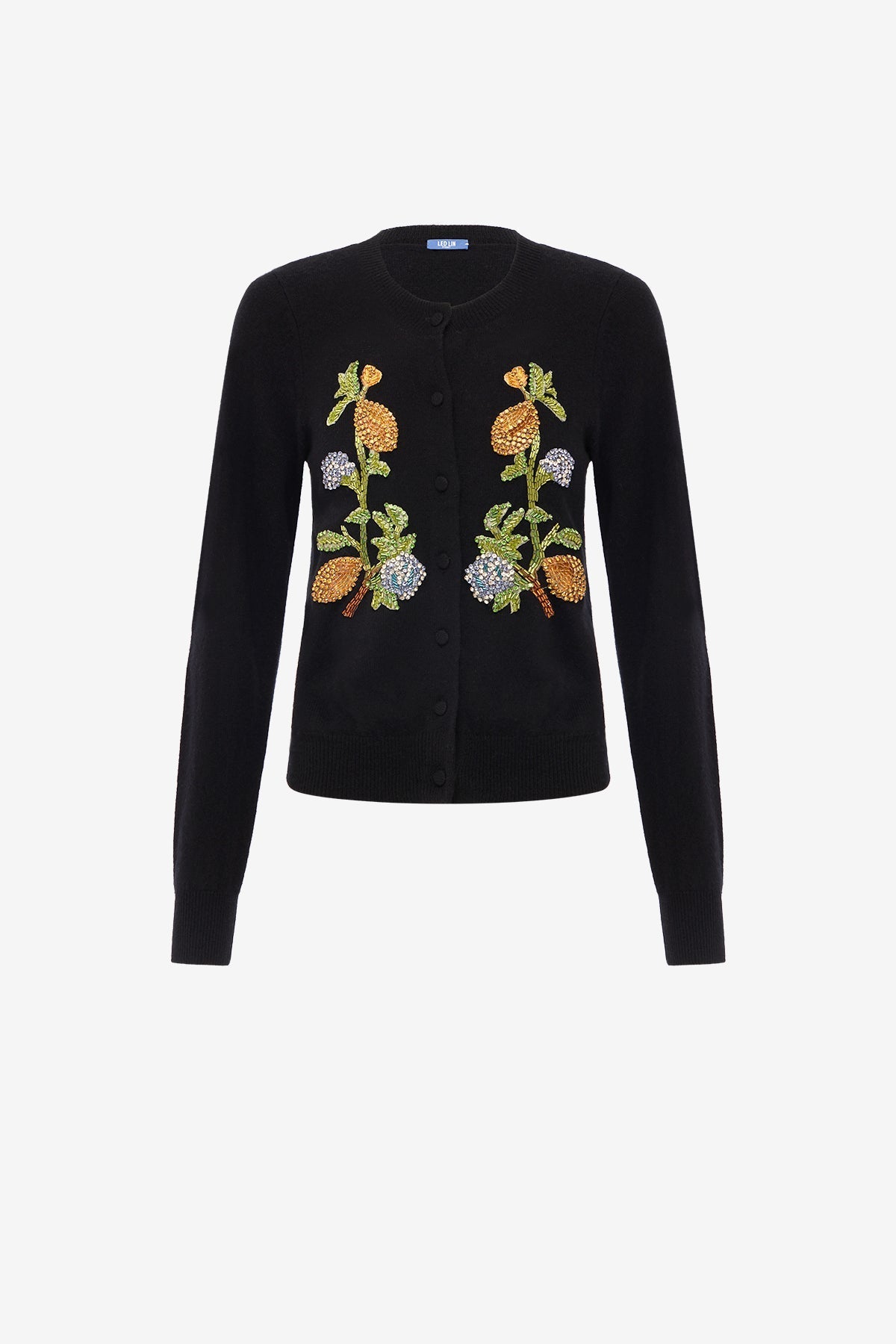 Claire Embellished Knit Cardigan - Lemon Vine Print in Ebony