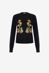 Claire Embellished Knit Cardigan - Lemon Vine Print in Ebony