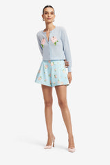 Claire Embellished Knit Cardigan - Ditsy Floral Print in Blue
