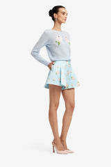 Claire Embellished Knit Cardigan - Ditsy Floral Print in Blue