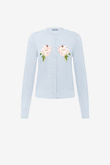 Claire Embellished Knit Cardigan - Ditsy Floral Print in Blue