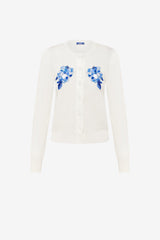 Claire Embellished Knit Cardigan - Ditsy Floral Print in Snow