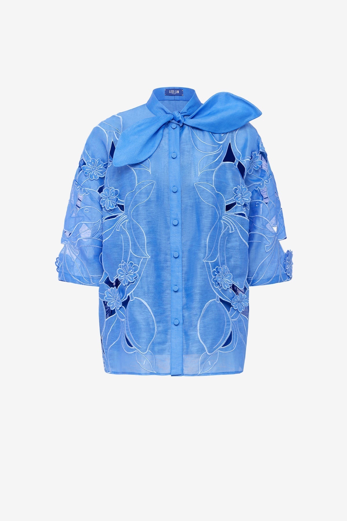 Brooklyn Appliqué Bow Puff Sleeve Top - Azure