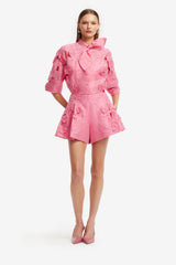 Brooklyn Appliqué Bow Puff Sleeve Top - Fuchsia