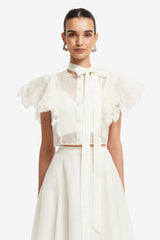 Jasmine Appliqué Flutter Sleeve Top - Snow