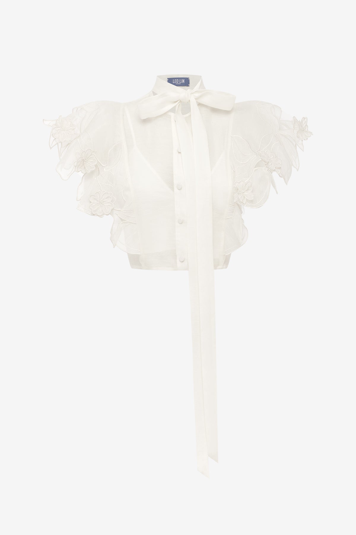 Jasmine Appliqué Flutter Sleeve Top - Snow