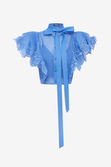 Jasmine Appliqué Flutter Sleeve Top - Azure