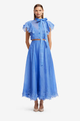 Leila Appliqué Midi Skirt - Azure