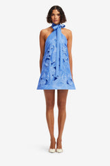 Lola Appliqué Halterneck Mini Dress - Azure