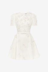 Elyse Petal Short Sleeve Mini Dress - Snow
