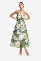 Beatrice Floral Hand-Embroidered Midi Dress - Blossom