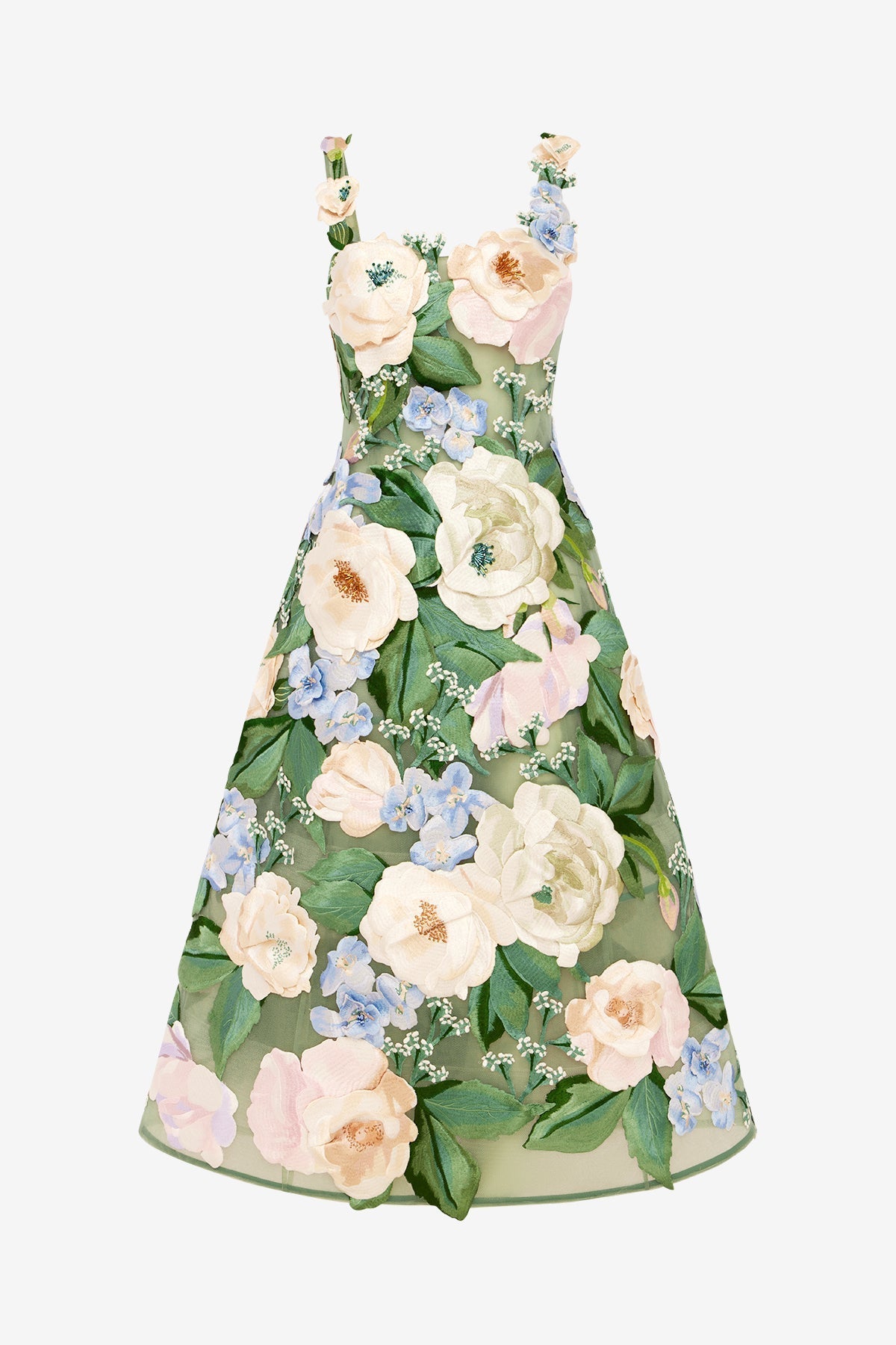Beatrice Floral Hand-Embroidered Midi Dress - Blossom