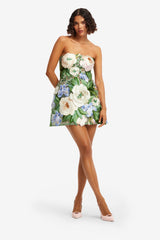 Roselle Floral Hand-Embroidered Bustier Mini Dress - Blossom
