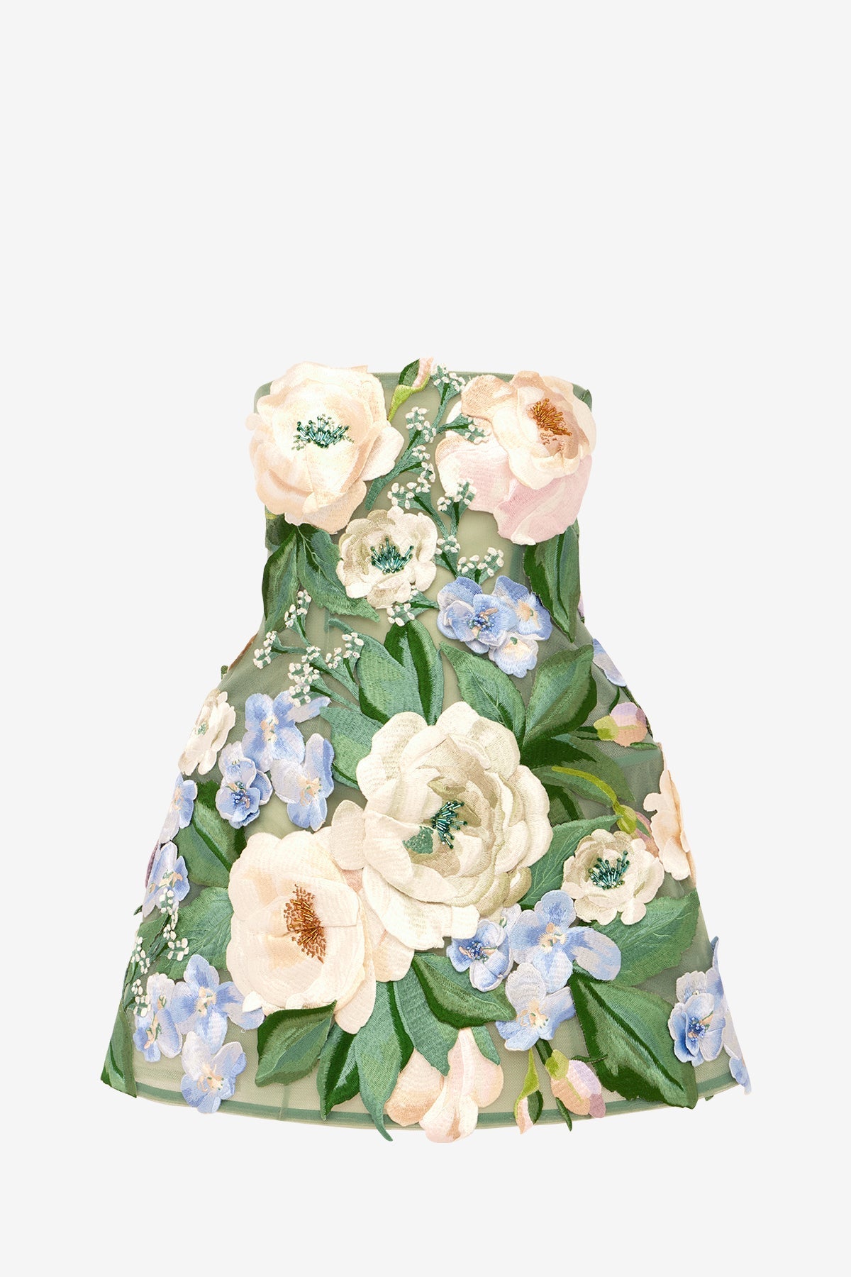 Roselle Floral Hand-Embroidered Bustier Mini Dress - Blossom
