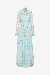 Lilith Tie Neck Maxi Dress - Ditsy Floral Print in Blue